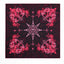 A square scarf or bandana featuring a symmetrical gothic floral design in vibrant pink and red on a black background, with a central eight-pointed star motif.