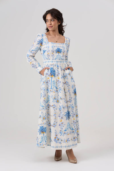 Ishtar's Morning Star Linen & Cotton Maxi Dress with Pockets XS